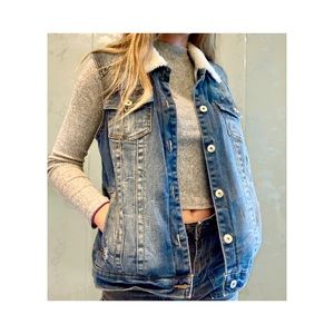 NEW INC Sleeveless Jean Sherpa Jacket (NWT)